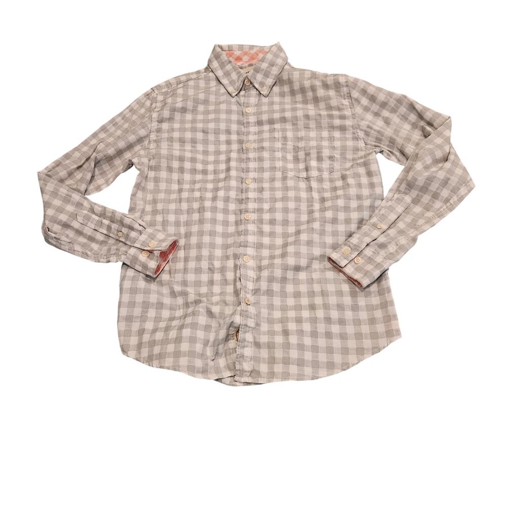 Weatherproof Vintage Gray White Gingham Button Down Shirt Men’s S/CH Long Sleeve